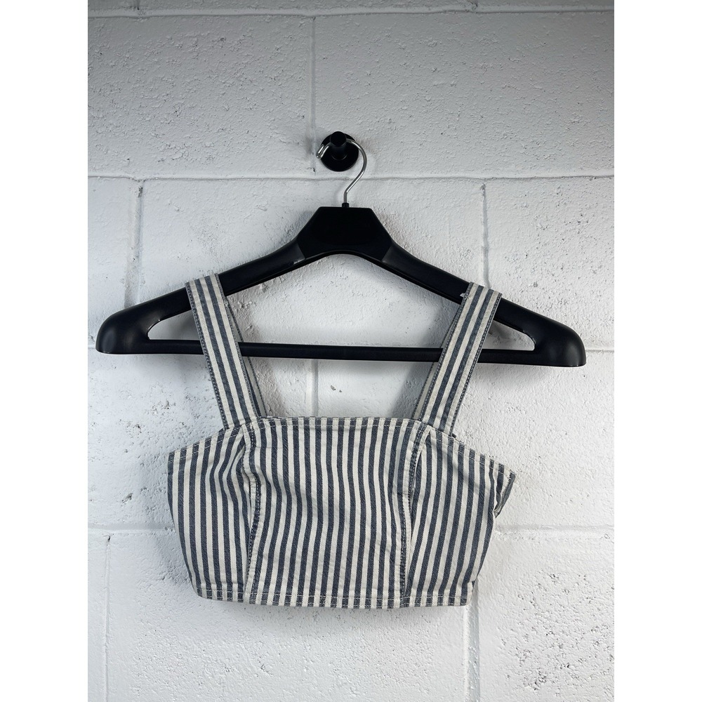 Zara Striped Denim Crop Top in Navy/Ivory‎ Size Small EUC